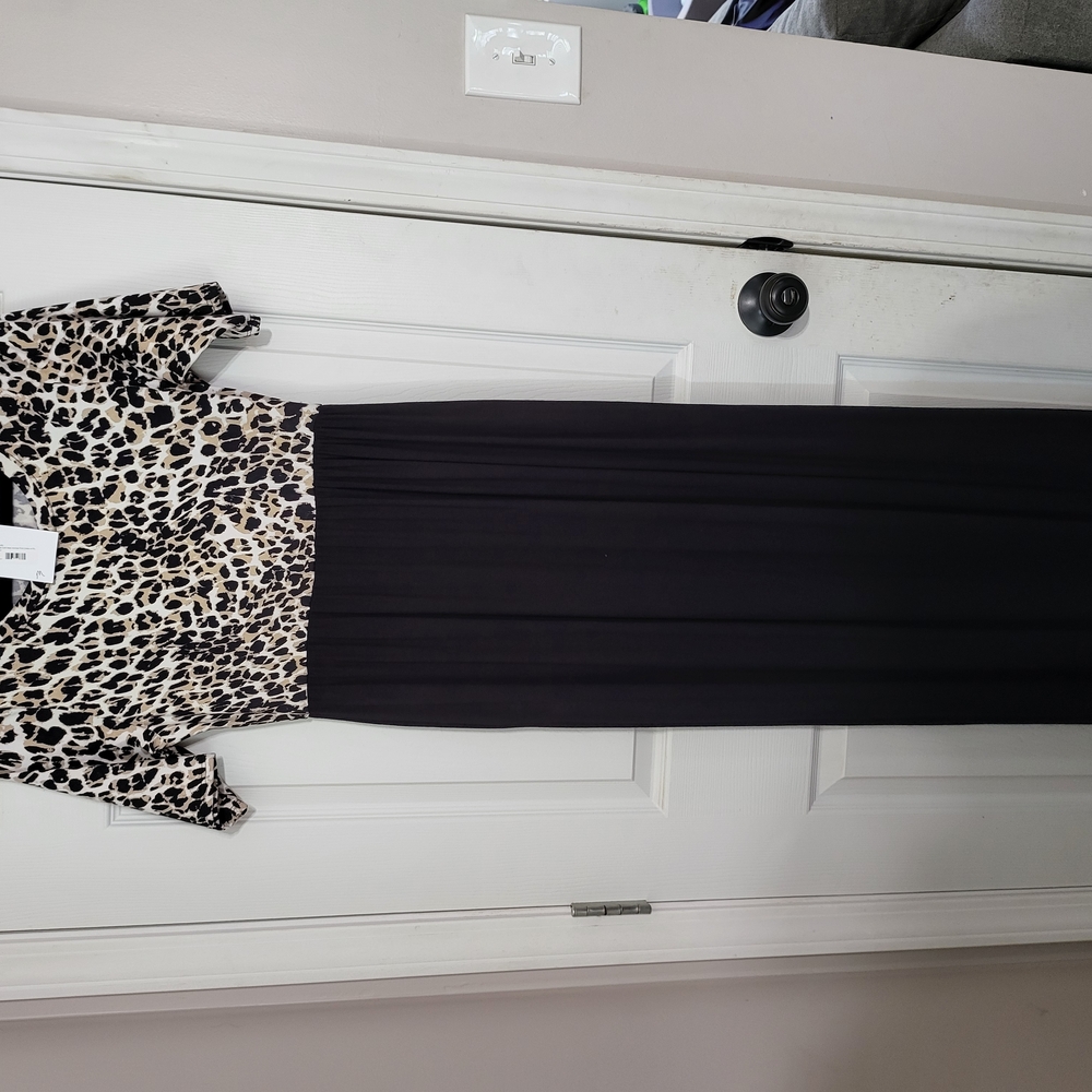 Leopard Print and Black Maxi Dress